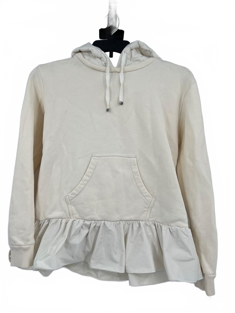 Moncler White Cream Ruffle Hem Hoodie | Women’s L Italy Cotton?